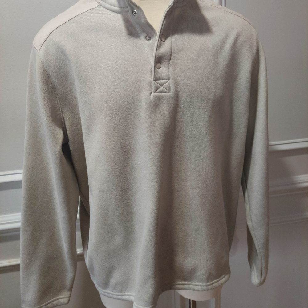 Mens beige fleece mock neck long sleeve shirt - Picture 3 of 6